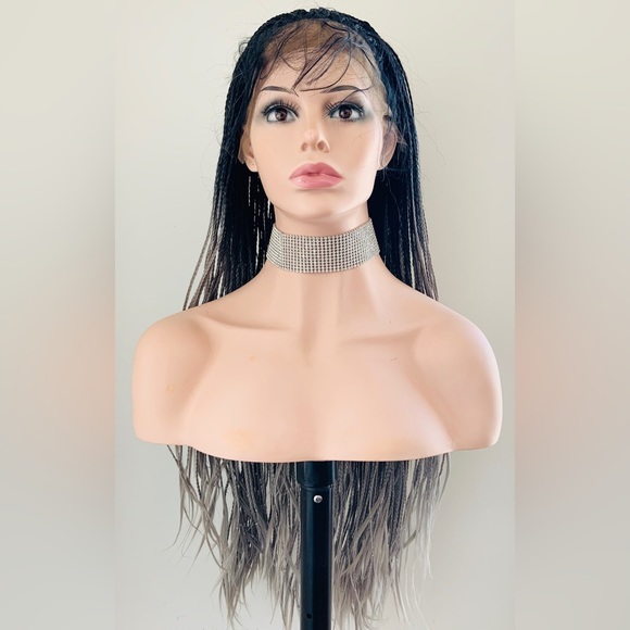 Gorgeous Ombre Grey Premium Fiber Braided Lace Front Wig for Daily Wear/Holidays - Picture 6 of 8